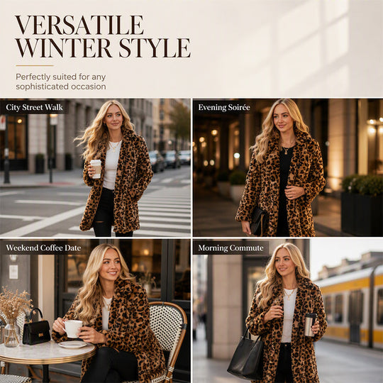 💖Black Friday Mega Deal – 50% off!💖 🐆Women’s Stylish Leopard Print Faux Fur Coat