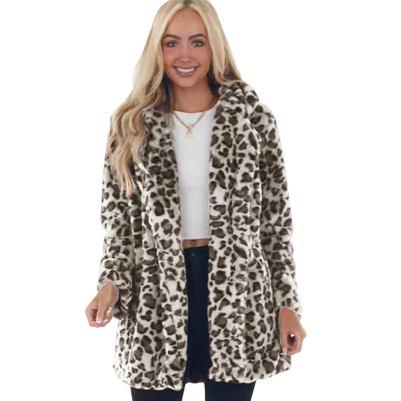 💖Black Friday Mega Deal – 50% off!💖 🐆Women’s Stylish Leopard Print Faux Fur Coat