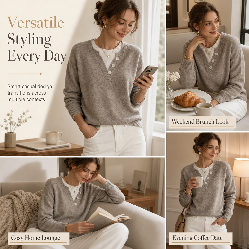 🌸Hot Sale 50% OFF💖Casual Mock Two Piece V Neck Knit Sweater with Button Details