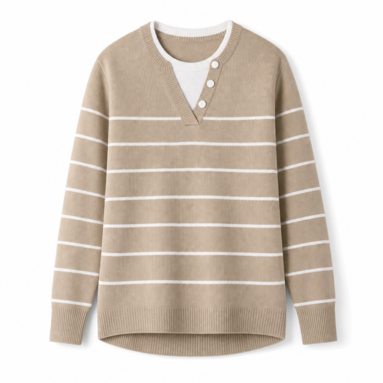 🌸Hot Sale 50% OFF💖Casual Mock Two Piece V Neck Knit Sweater with Button Details