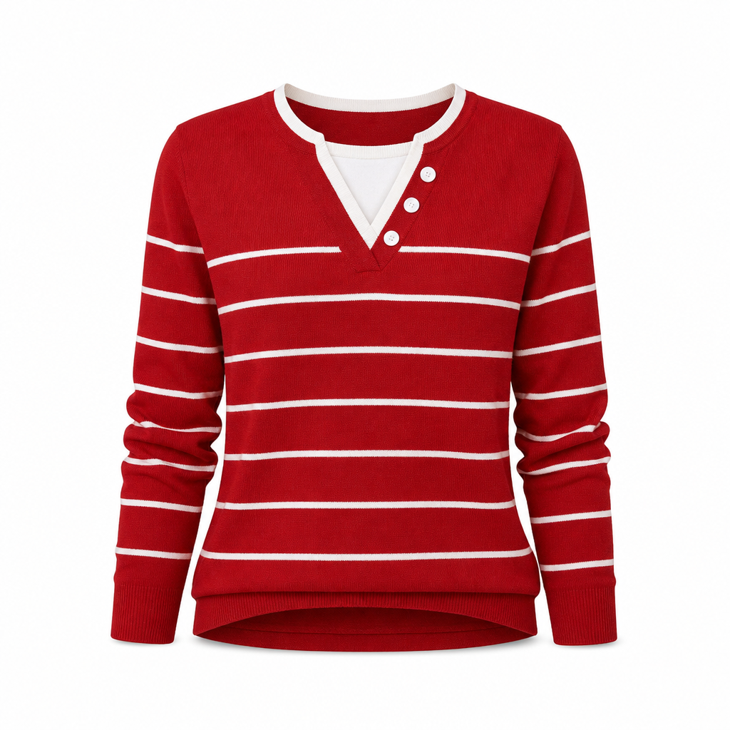 🌸Hot Sale 50% OFF💖Casual Mock Two Piece V Neck Knit Sweater with Button Details
