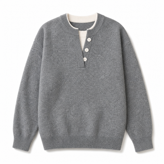 🌸Hot Sale 50% OFF💖Casual Mock Two Piece V Neck Knit Sweater with Button Details