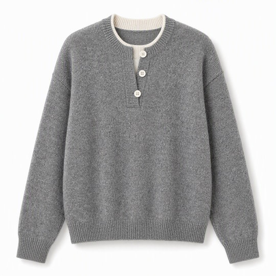 🌸Hot Sale 50% OFF💖Casual Mock Two Piece V Neck Knit Sweater with Button Details