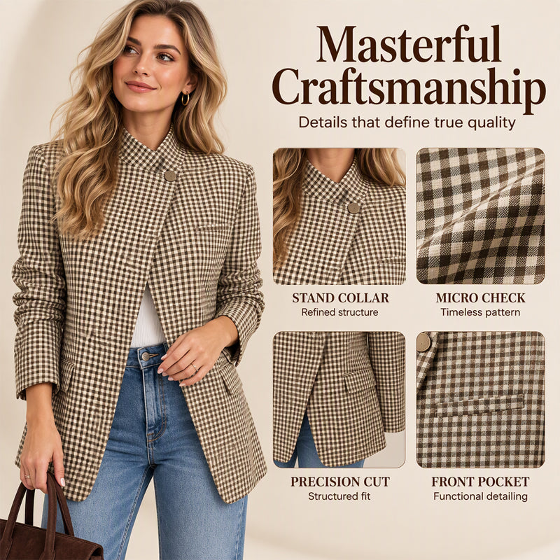 💖Black Friday Mega Deal – 50% off!💖 ☕️Women's Chic Brown Small Plaid Jacket