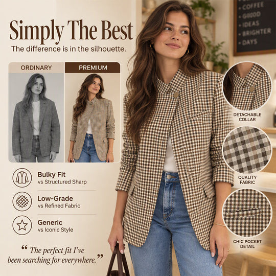 💖Black Friday Mega Deal – 50% off!💖 ☕️Women's Chic Brown Small Plaid Jacket