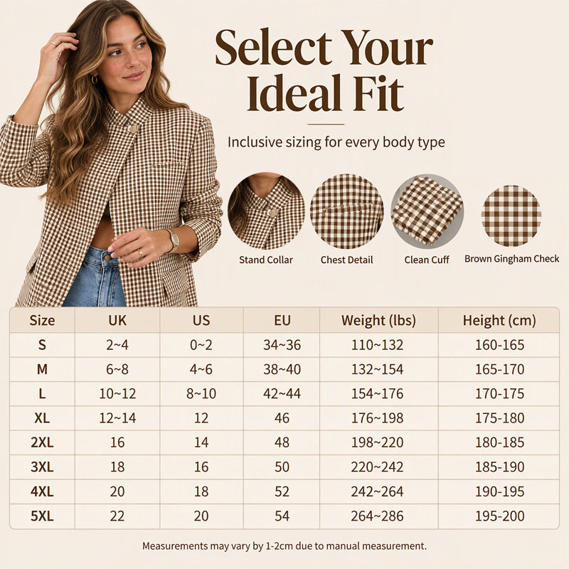 💖Black Friday Mega Deal – 50% off!💖 ☕️Women's Chic Brown Small Plaid Jacket