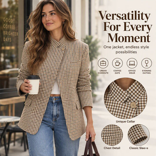 💖Black Friday Mega Deal – 50% off!💖 ☕️Women's Chic Brown Small Plaid Jacket