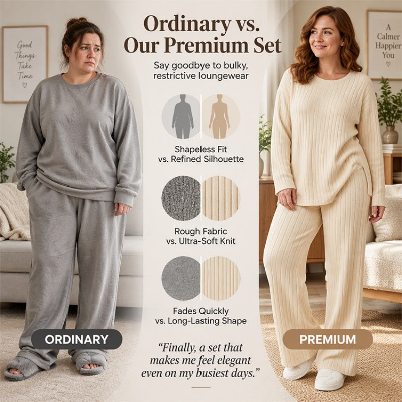 💖Black Friday Mega Deal – 50% off!💖 ☕️Women's Ribbed Knit Side-Slit Top & Pants Set