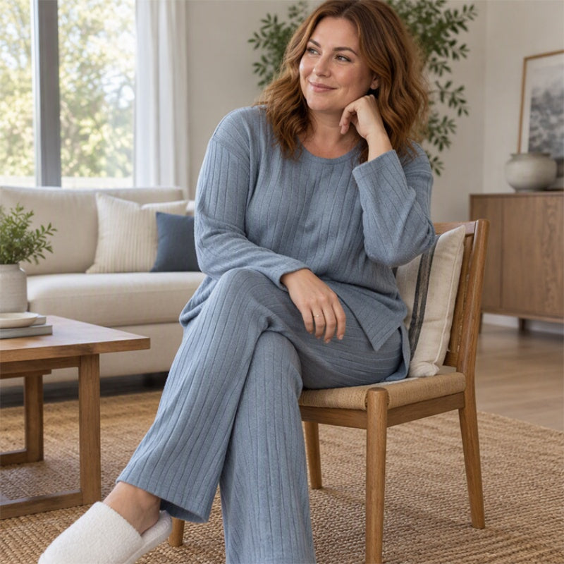 💖Black Friday Mega Deal – 50% off!💖 ☕️Women's Ribbed Knit Side-Slit Top & Pants Set
