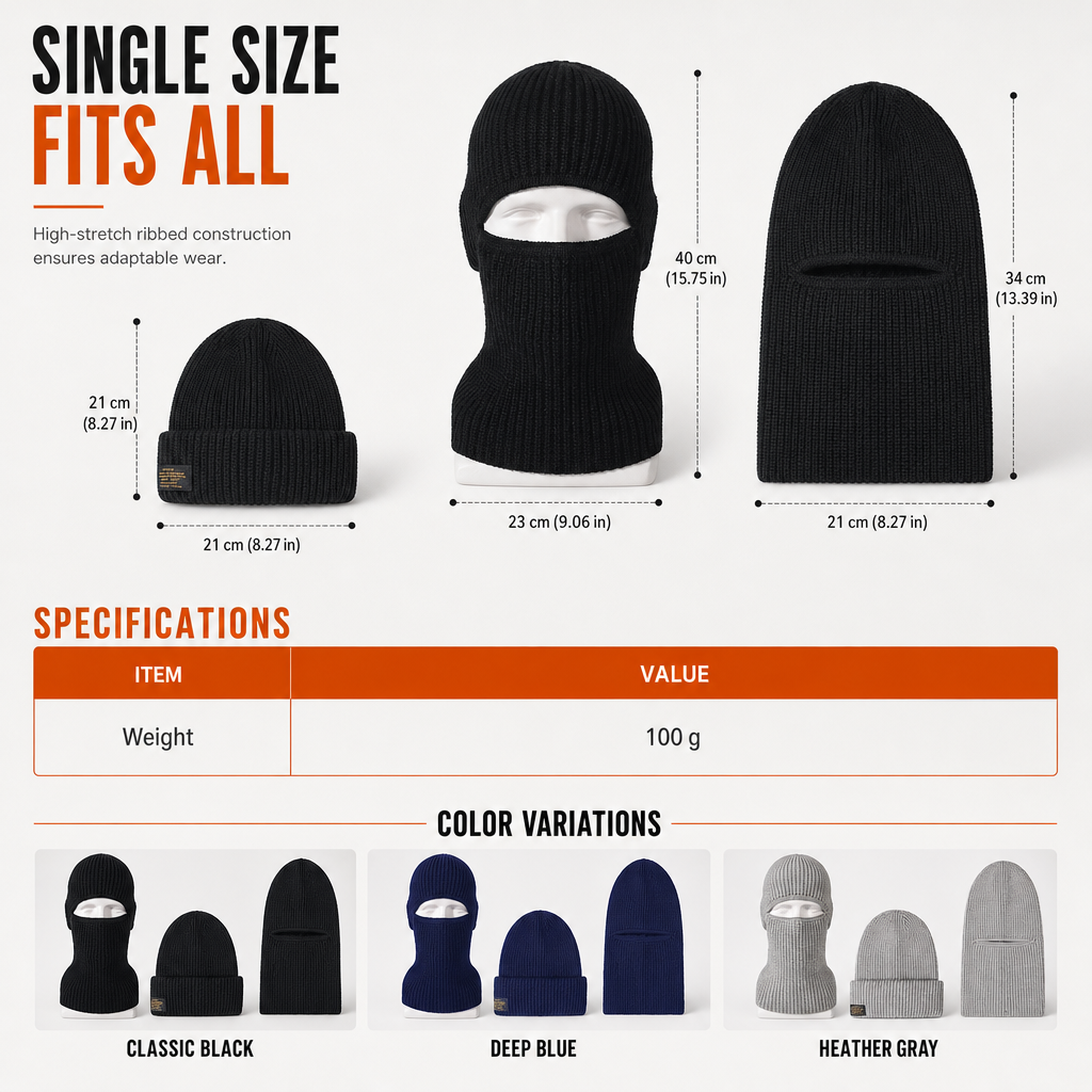 Men Warm Knitted Balaclava Hat Windproof Winter Beanie Cap and Cold Weather Face Mask Hood