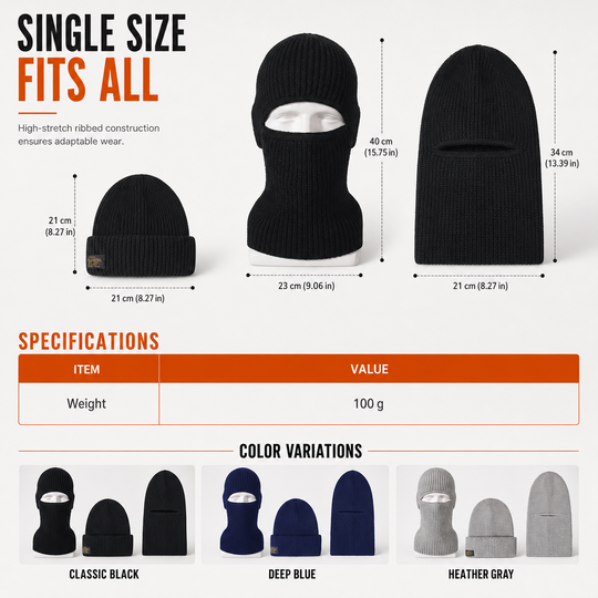 Men Warm Knitted Balaclava Hat Windproof Winter Beanie Cap and Cold Weather Face Mask Hood