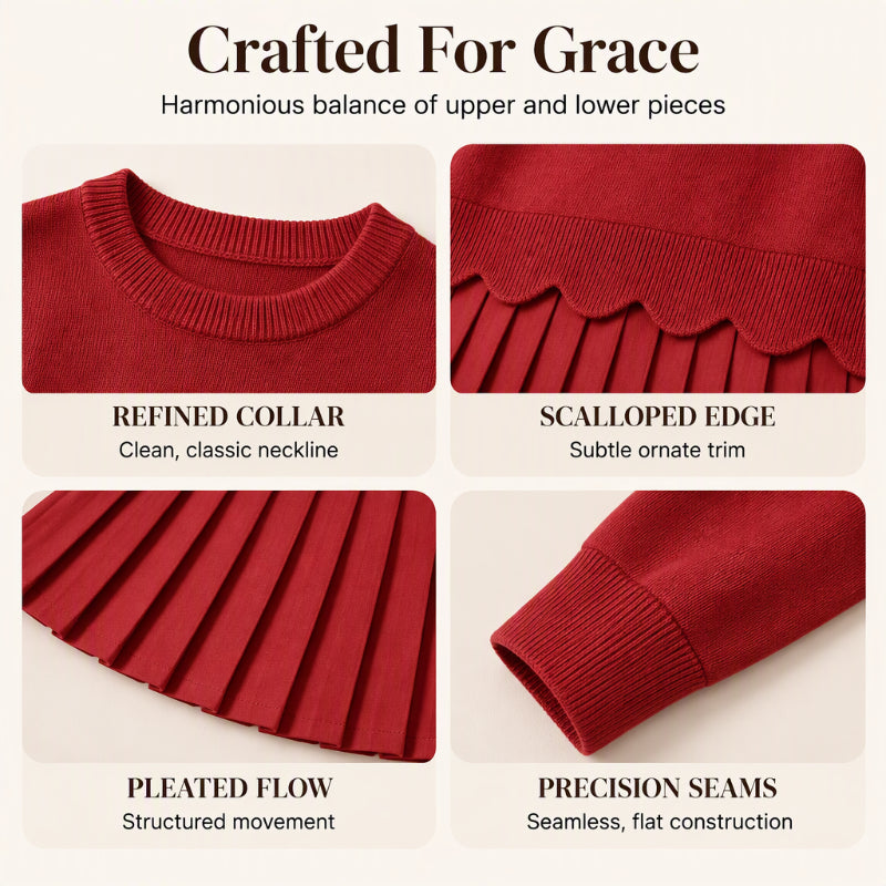Women's Scallop Hem Sweater and Pleated Skirt Set