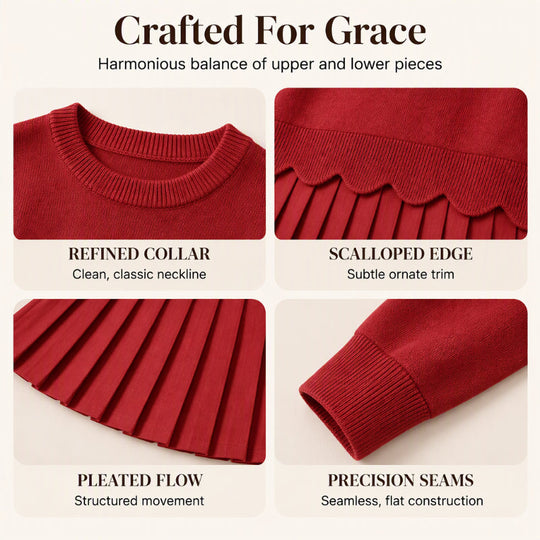 Women's Scallop Hem Sweater and Pleated Skirt Set