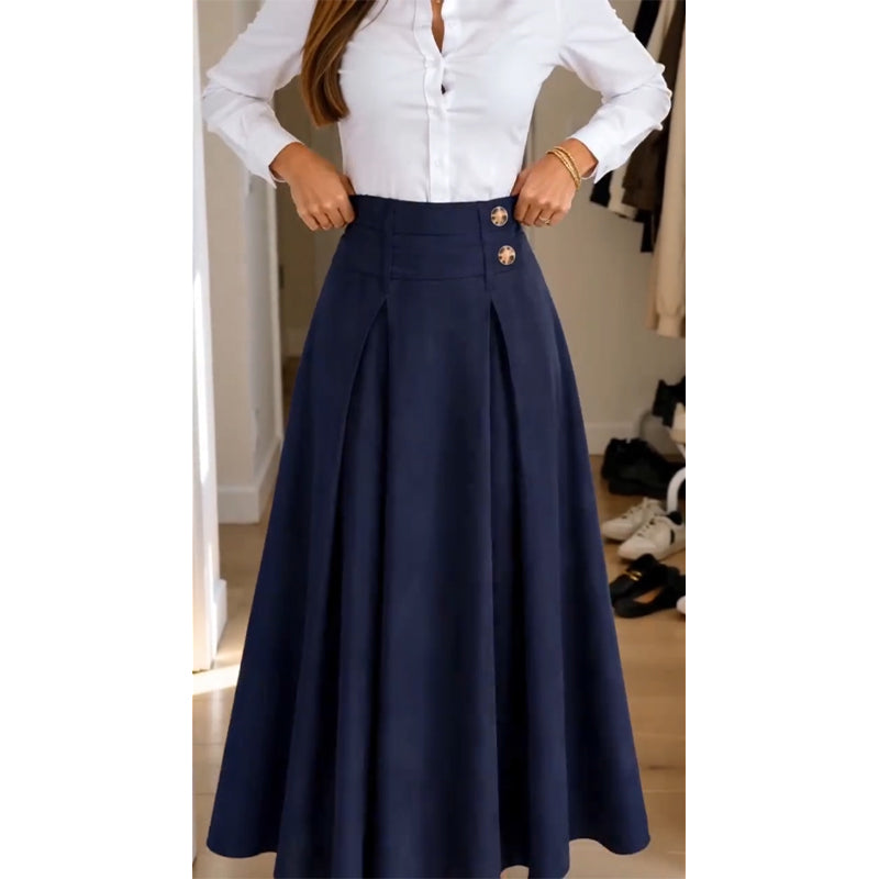 Women's High-Waisted Pleated A-Line Maxi Skirt