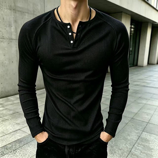 Men's Casual Slim Fit Ribbed Henley T-Shirt