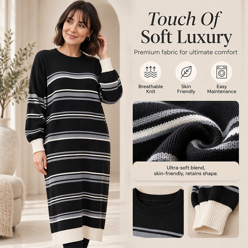 🖤 Women's Striped Long Sleeve Knit Sweater Dress