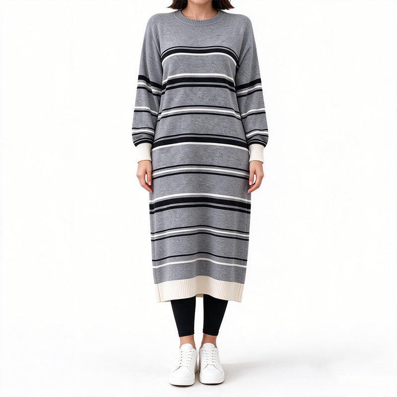 🖤 Women's Striped Long Sleeve Knit Sweater Dress