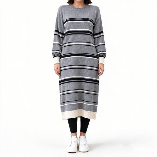 🖤 Women's Striped Long Sleeve Knit Sweater Dress