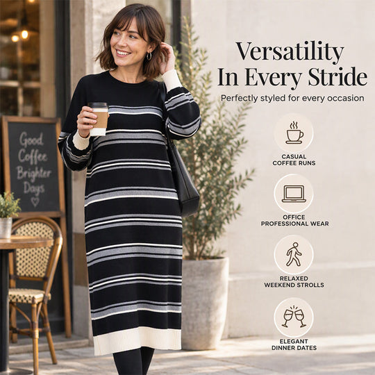 🖤 Women's Striped Long Sleeve Knit Sweater Dress
