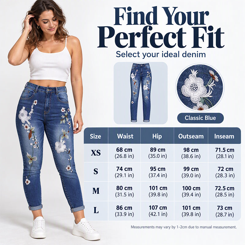 Women's Stretchy Floral Embroidered Skinny Jeans