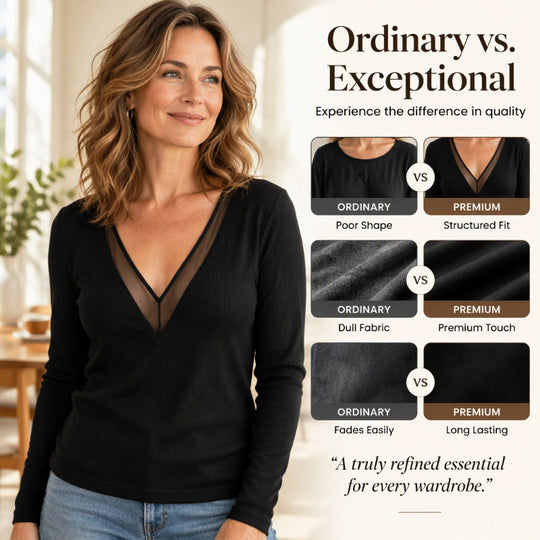 Women's Mesh Patchwork V-Neck Long Sleeve Top