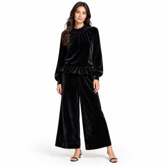 Women's Casual Two Piece Set Long Sleeve Top and Wide Leg Pants Autumn Winter Commuting Outfit