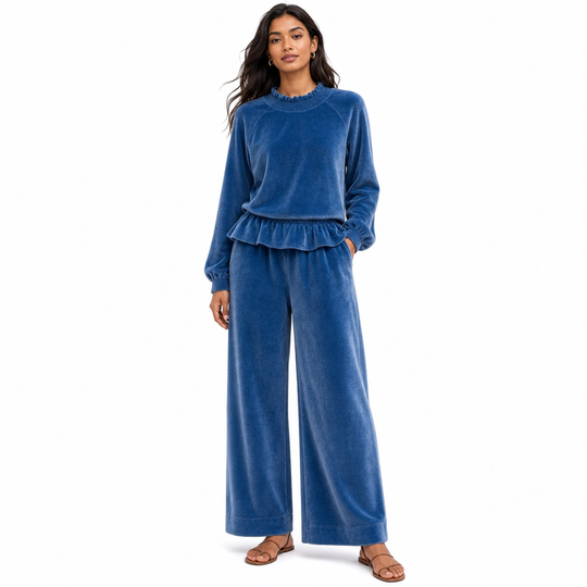 Women's Casual Two Piece Set Long Sleeve Top and Wide Leg Pants Autumn Winter Commuting Outfit