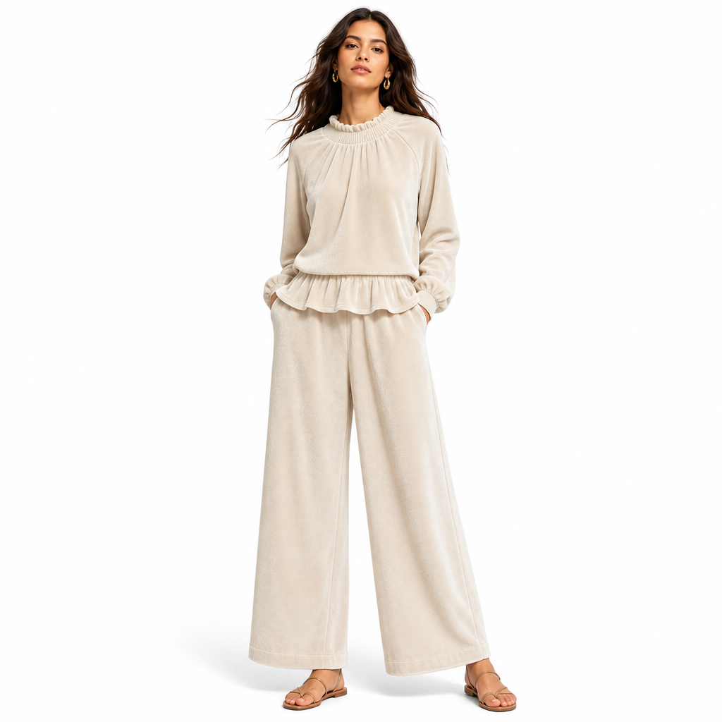 Women's Casual Two Piece Set Long Sleeve Top and Wide Leg Pants Autumn Winter Commuting Outfit