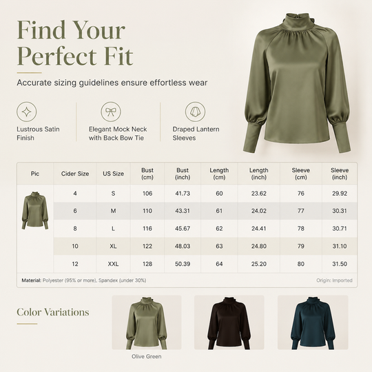 Elegant French Style Satin Blouse with Stand Collar and Long Lantern Sleeves for Autumn Winter Layering