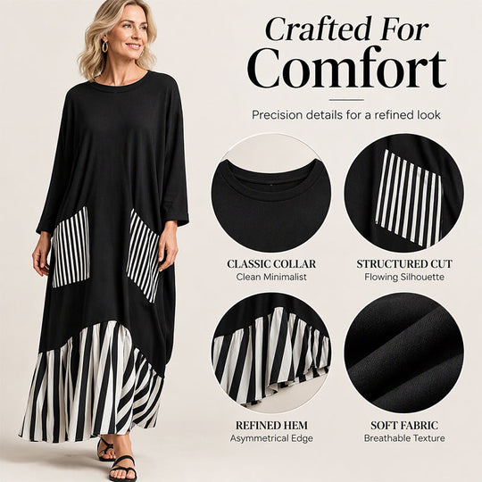 Women's Striped Patchwork Long Sleeve Maxi Dress