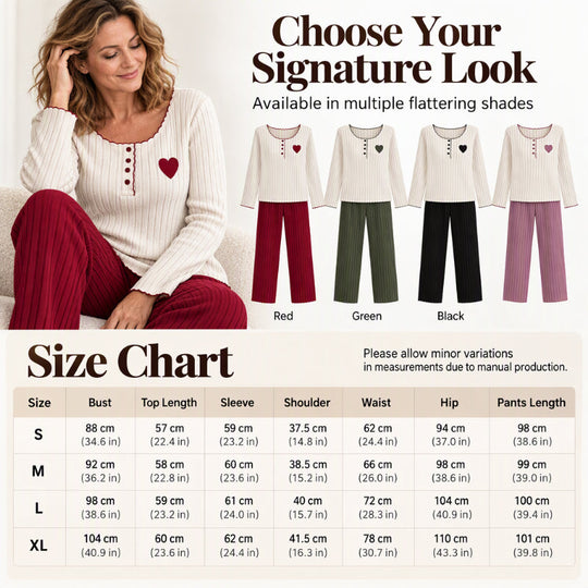 Women's Heart Embroidery Ribbed Pajama Set
