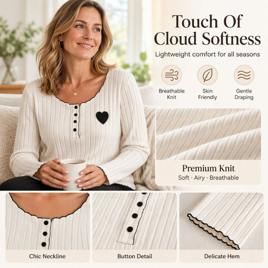 Women's Heart Embroidery Ribbed Pajama Set