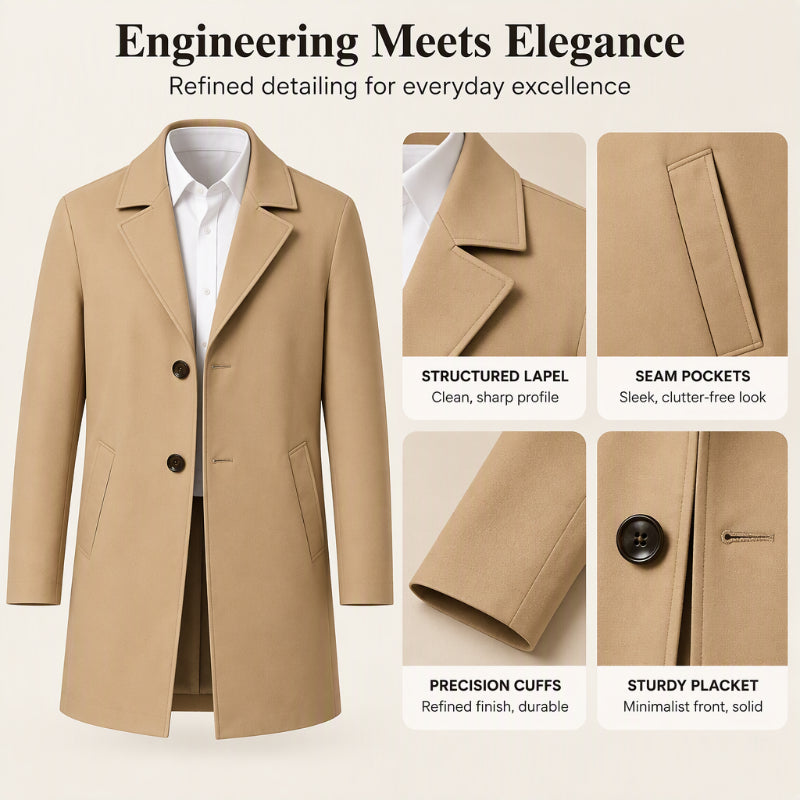 Men's Classic Single-Breasted Trench Coat