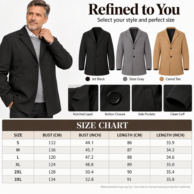 Men's Classic Single-Breasted Trench Coat