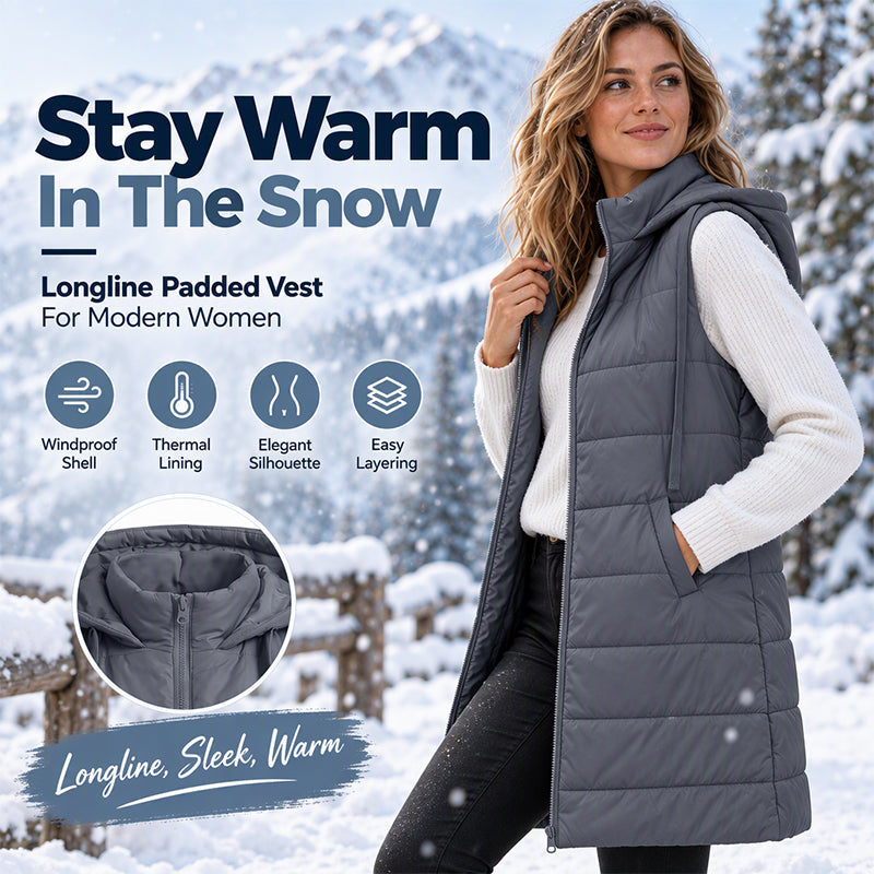 Women's Mid-Length Hooded Padded Vest