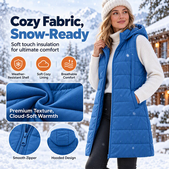 Women's Mid-Length Hooded Padded Vest