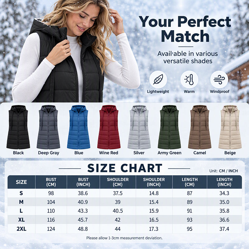 Women's Mid-Length Hooded Padded Vest