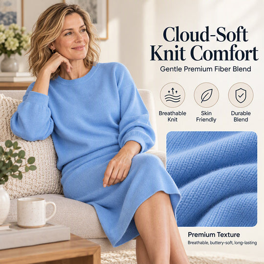 🍁Women's Knit Crewneck Top & Midi Skirt Set