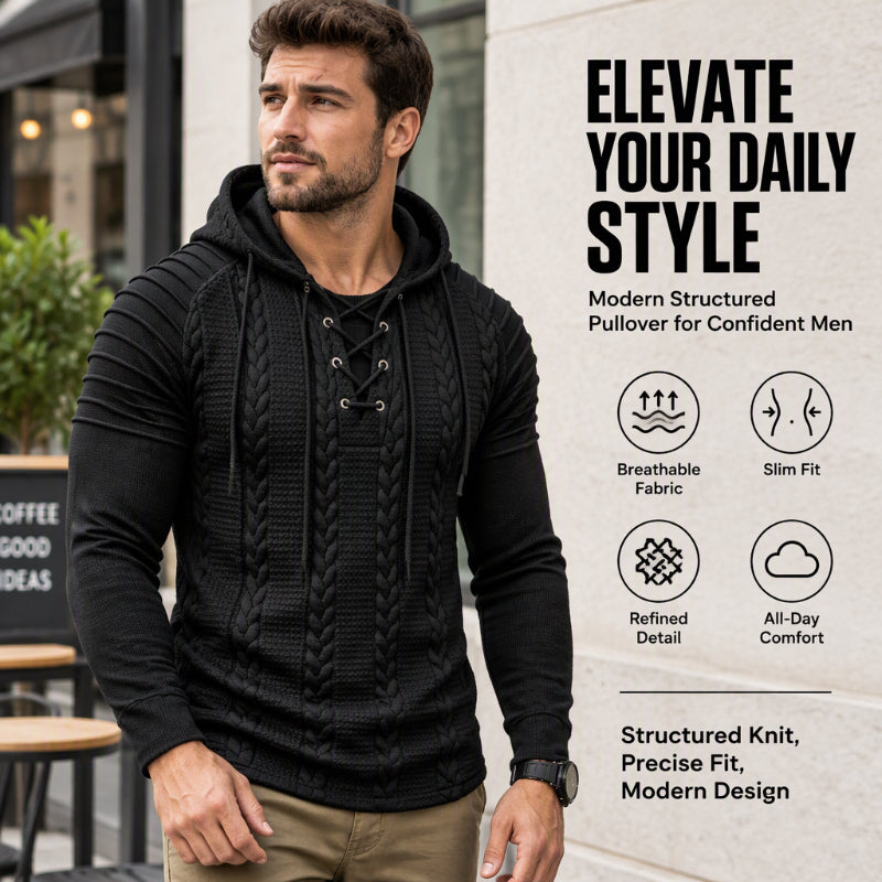 Men's Textured Pleated Shoulder Hooded Sweatshirt