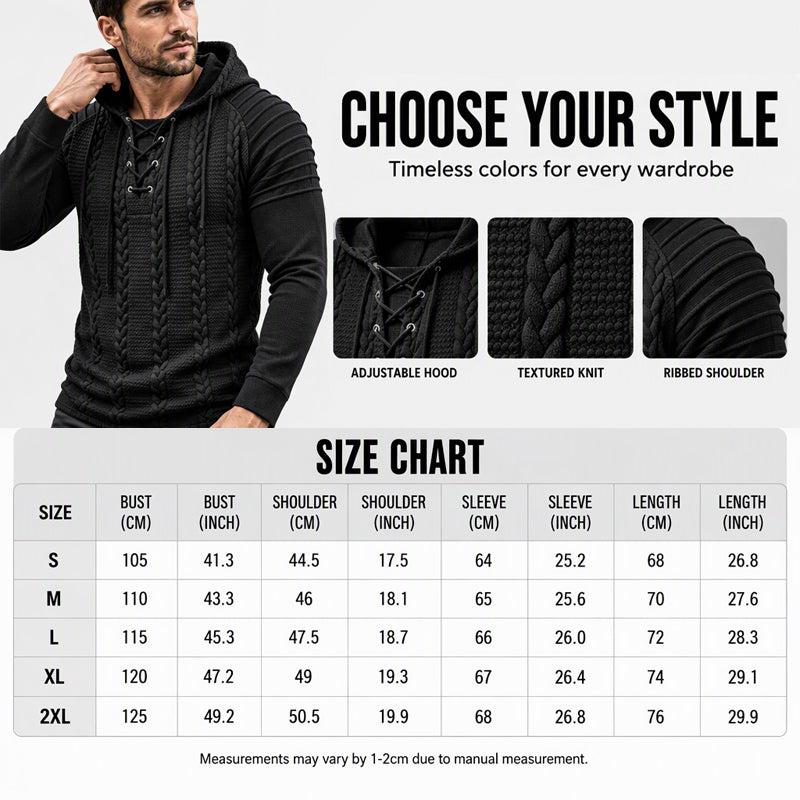 Men's Textured Pleated Shoulder Hooded Sweatshirt