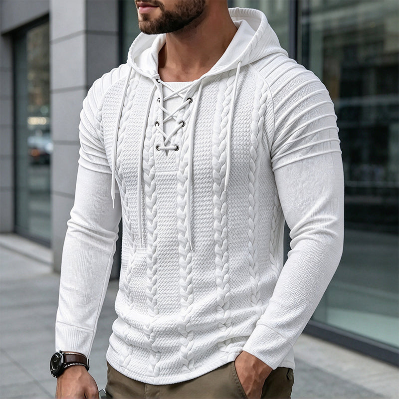 Men's Textured Pleated Shoulder Hooded Sweatshirt