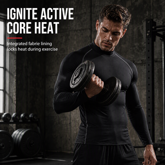 Men's Winter Thermal Fabric Lined Compression Long Sleeve T-Shirt High Neck Sports Running Training Base Layer