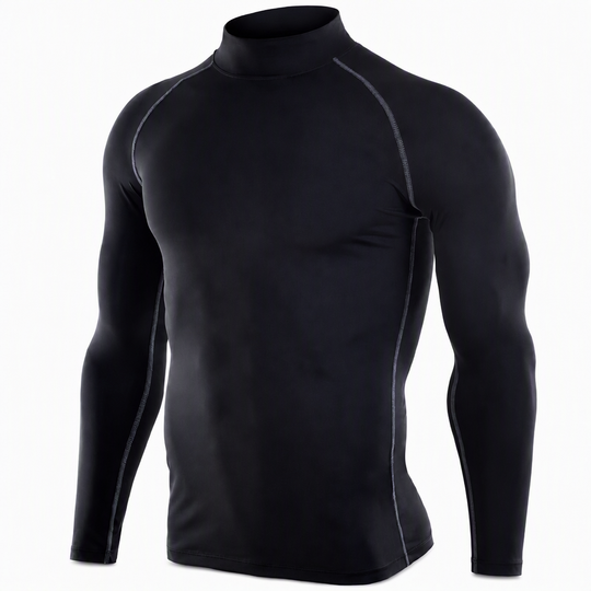 Men's Winter Thermal Fabric Lined Compression Long Sleeve T-Shirt High Neck Sports Running Training Base Layer