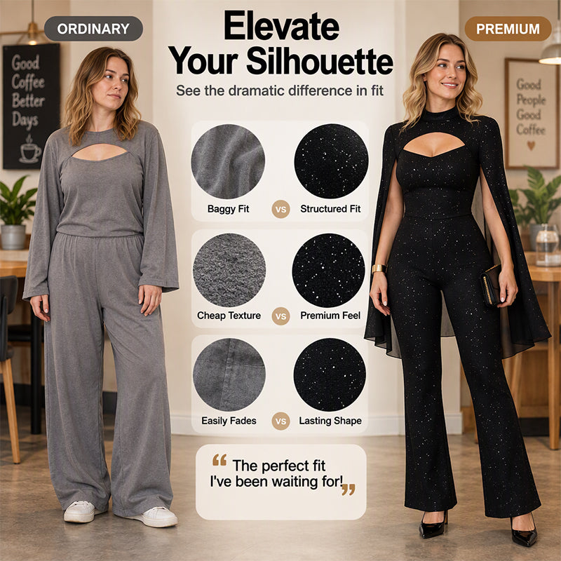 Women's Sparkly Glitter Cape Sleeve Jumpsuit