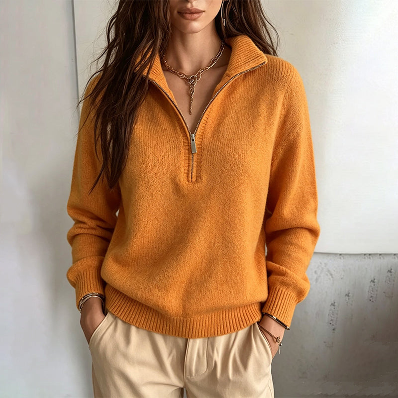 🧶 Clean Solid Look, Easy Layered Comfort | Women's Casual Solid Color Half-Zip Sweater