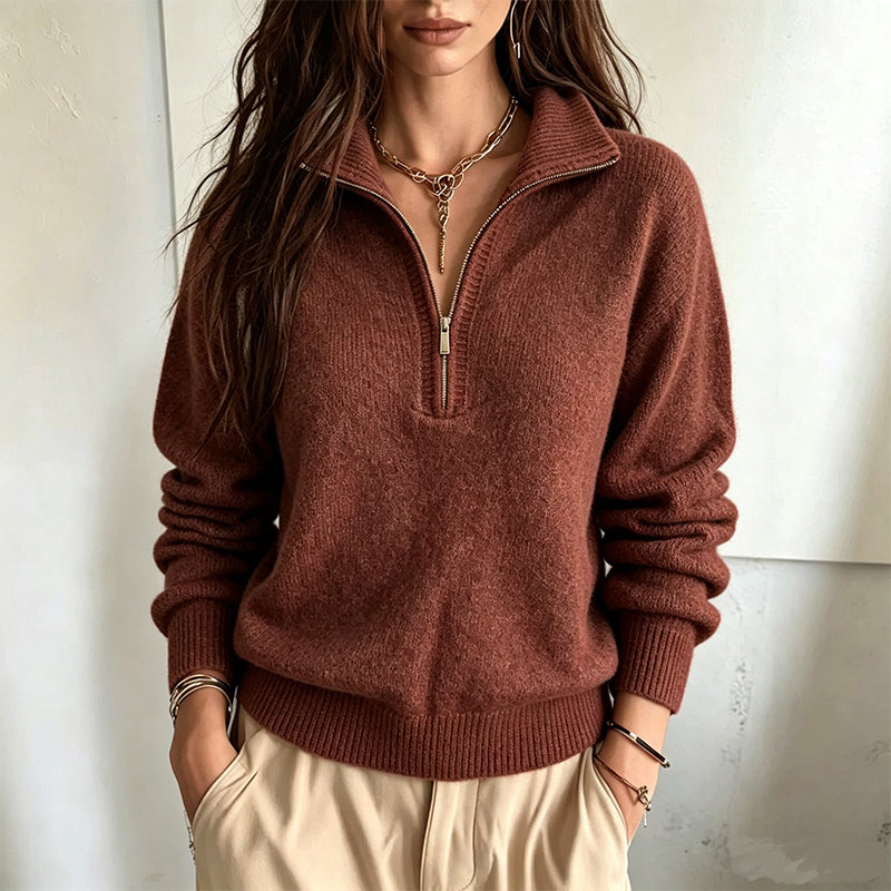 🧶 Clean Solid Look, Easy Layered Comfort | Women's Casual Solid Color Half-Zip Sweater