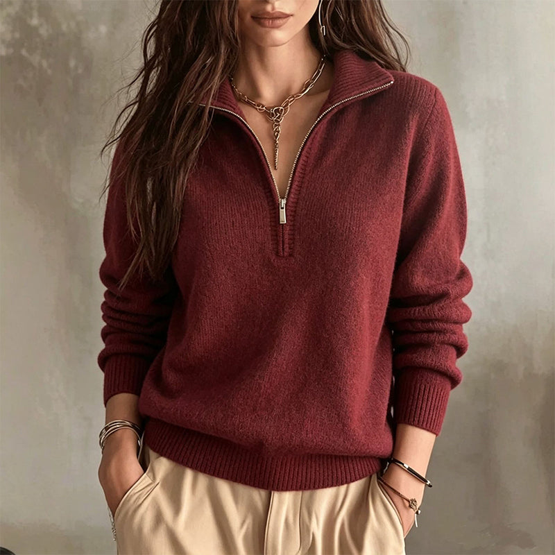 🧶 Clean Solid Look, Easy Layered Comfort | Women's Casual Solid Color Half-Zip Sweater