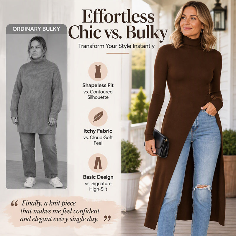 Women's Turtleneck High Split Knit Tunic