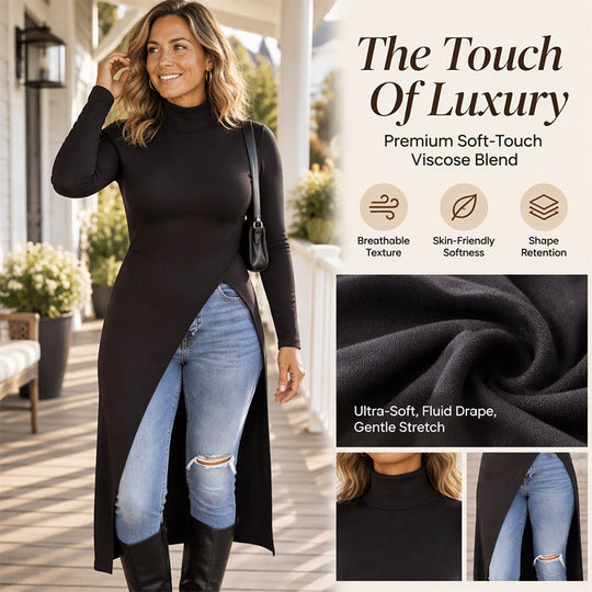 Women's Turtleneck High Split Knit Tunic