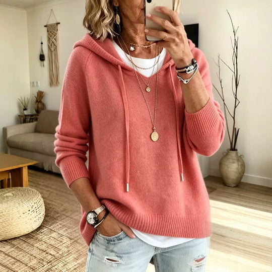 🧶Cozy Head Coverage, Customizable Fit💖Women's Casual Hooded Sweater With Drawstring